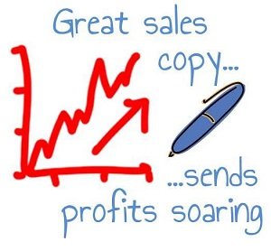 notice on blue ink and white background displaying great sales copy and its benefit