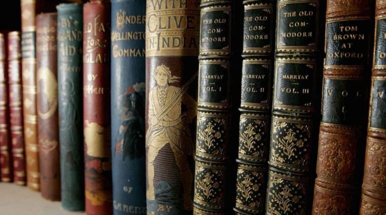 classic novels in bookshelf