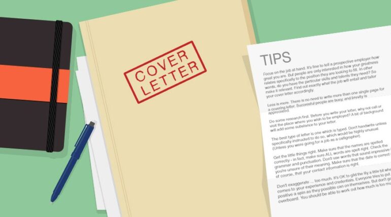 brown file labelled cover letter